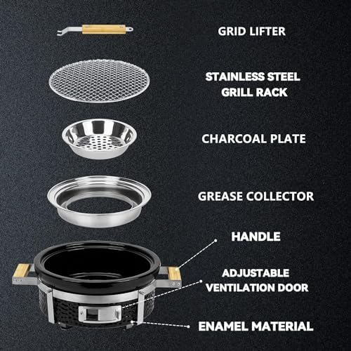 ONLYFIRE GRILLS 14”Ceramic Hibachi Charcoal Grill with Grid Lifter, GS305