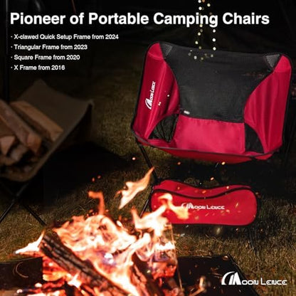 MOON LENCE Portable Camping Chair Backpacking Chair - The 4th Generation Ultralight Folding Chair - Compact, Lightweight Foldable Chairs for Hiking Mountaineering, Beach (Black-1Pack (Glod-Logo))