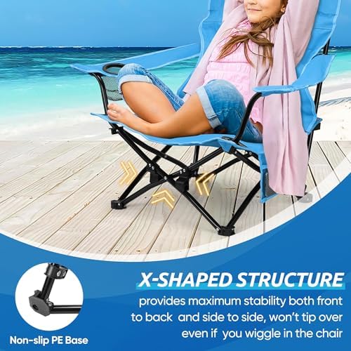 HaSteeL Low Beach Chairs, 2Pcs Folding Camping Lawn Chairs - Blue