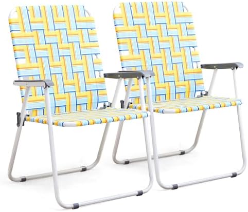 VINGLI Patio Lawn Webbed Folding Chairs Outdoor Beach Portable Camping Chair for Yard, Garden (2, Yellow, Oversized)