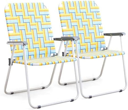 VINGLI Patio Lawn Webbed Folding Chairs Outdoor Beach Portable Camping Chair for Yard, Garden (2, Yellow, Oversized)
