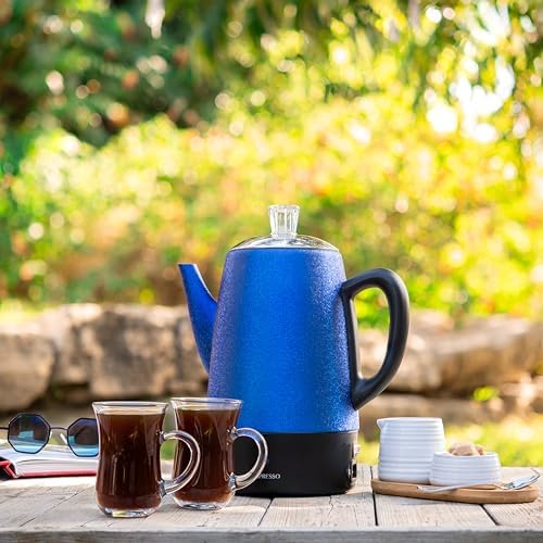 Mixpresso 10 Cup Shiny Blue Electric Percolator Coffee Pot, Stainless Steel