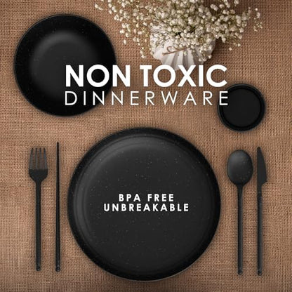 Wheat Straw Dinnerware Sets For 4 - Alternate To Black Plastic Dishes - Dishwasher Microwave Safe Plates And Bowls Sets - Unbreakable Wheat Straw Plates And Bowls - Camping Dishes