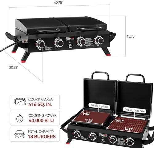 Royal Gourmet 4 Burner Propane Gas Grill and Griddle Combo with Hood