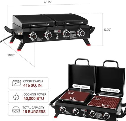 Royal Gourmet 4 Burner Propane Gas Grill and Griddle Combo with Hood