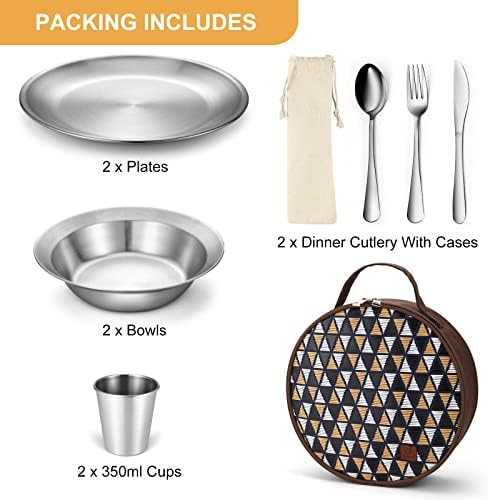 Odoland Stainless Steel Camping Mess Kit for Outdoor Family & Person