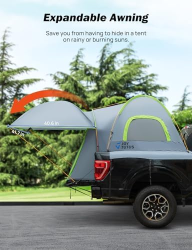 JOYTUTUS Pickup Truck Tent 5.0ft Bed Tent with Removable Awning, Waterproof PU2000mm Double Layer for 2 Person, Portable Truck Bed Tent - Green, Aluminum Pole