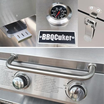 2-Burner Small Tabletop Gas Grill, 20,000 BTU Stainless Steel Grill