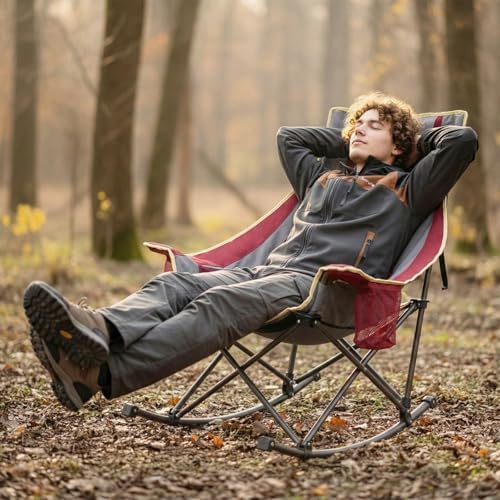 SUNNYFEEL Oversized Folding Rocking Camping Chair for Adults, 500lbs Red