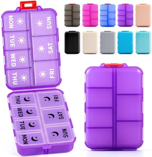 Foldable Portable 7 Day Pill Organizer 2 Times a Day, AM PM Weekly Pill Box