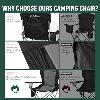 OUTSIDER Portable Folding Lawn Chair with Rear Storage Pocket