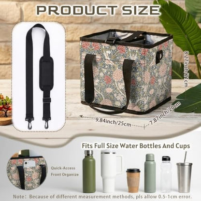 Insulated Drink Carrier Bag with Handle,William Morris Style Print