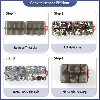 Foldable Portable 7 Day Pill Organizer 2 Times a Day, AM PM Weekly Pill Box
