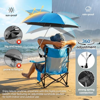 HaSteeL Low Beach Chairs, 2Pcs Camping Chairs with Umbrellas - Blue