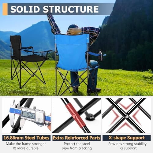 Joyfair Camping Chairs for Lawn & Beach, Large for Adults, Black & Blue