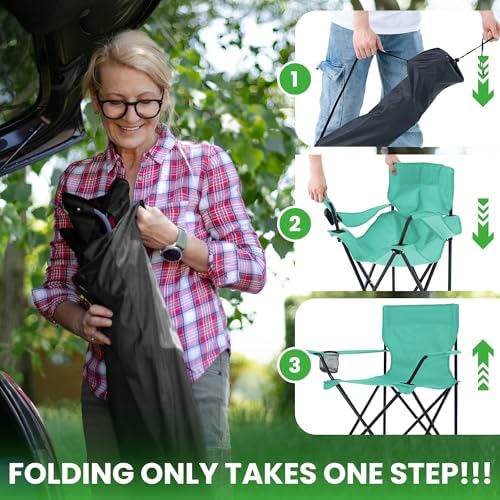 2 Pack Portable Camping Chairs Folding Lawn Chair Outdoor Lightweight Beach Chair with Cup Holder & Carry Bag for Outside Sports, Fishing, Hiking, Travel, Picnic, Backyard (Blue, Medium)