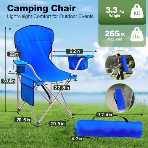Folding Portable Camping Chair with Cooler, Cup Holder & Storage Pocket