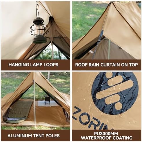 2 Person Hot Tents for Camping with Stove Jack, 4 Season Cabin Winter Tent