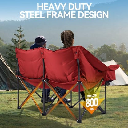 Huskfirm Padded Double Camping Chair, Heavy Duty Camping Loveseat, Red