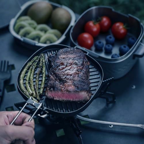 Camping Cooking Set, Outdoor Cookware with Pot, Steamer, Griddle, Cutting Board & Storage Case, Lightweight Hard-Anodized Aluminum Cook Set for Backpacking, Hiking & Camp Cooking