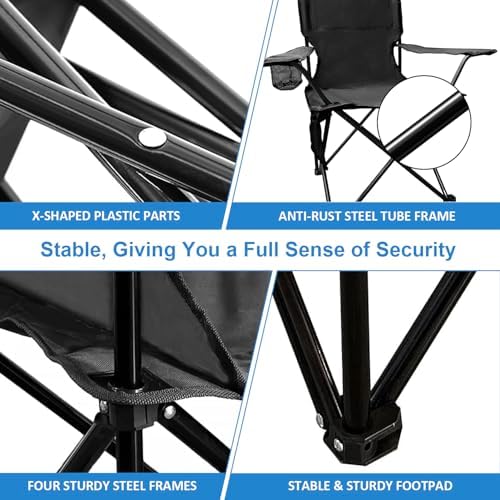 Camping Chair 2 Pack Portable Folding Chair, Supports 300lbs, Lightweight Stable Outdoor Chair for Camping Hiking Fishing Beach Travel Picnic, Compact Collapsible Camping Seat, Classic Black