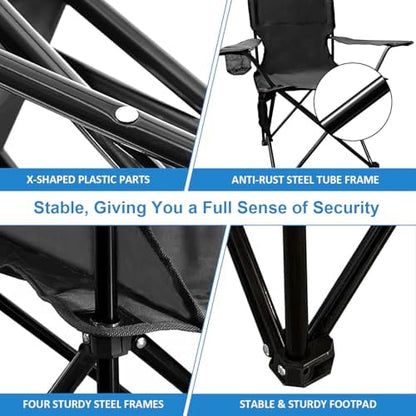 Camping Chair 2 Pack Portable Folding Chair, Supports 300lbs, Lightweight Stable Outdoor Chair for Camping Hiking Fishing Beach Travel Picnic, Compact Collapsible Camping Seat, Classic Black
