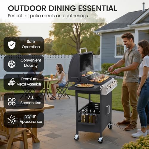 HUGROVE 40,000 BTU Propane Gas Grill, 4 Burner Outdoor BBQ Grill