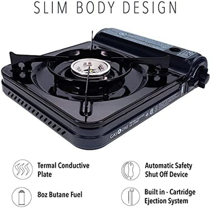 GAS ONE NEW 10,000 BTU CSA List Portable Butane Gas Stove with Carrying Case CSA Listed- Midnight