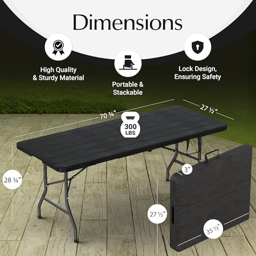 10 PACK of 6 Feet Foldable Table with Built in Handle & Steel Legs | 6FT Heavy Duty Folding Portable | Perfect for Party, Dining, Wedding, Events, Picnic Indoor, Outdoor, Camping, Folding - 6 Foot
