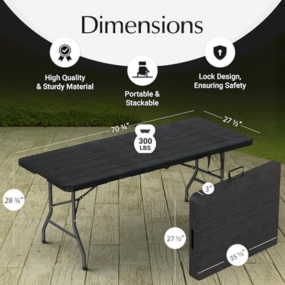 10 PACK of 6 Feet Foldable Table with Built in Handle & Steel Legs | 6FT Heavy Duty Folding Portable | Perfect for Party, Dining, Wedding, Events, Picnic Indoor, Outdoor, Camping, Folding - 6 Foot