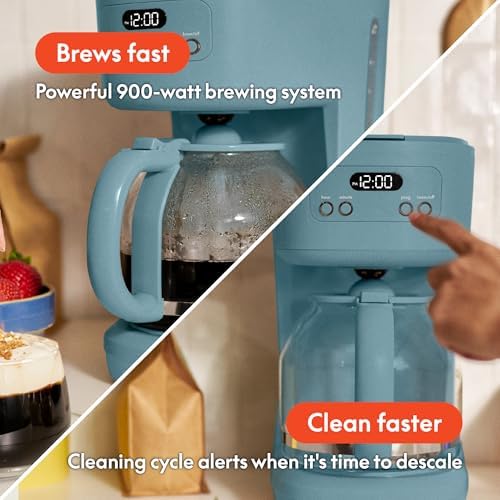 bella 12-Cup Programmable Coffee Maker with No-Drip Glass Carafe, Surf