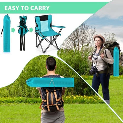 Shellwei 2 PCS Folding Camping Chair with Cupholder and Carry Bag Regular Size Colorful Breathable Portable Lightweight Lawn Chair with Side Pocket for Fishing Hiking Beach Outdoor Activity
