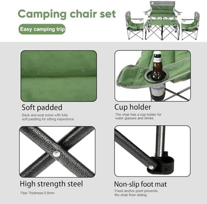 Northroad Folding Camping Chair Set of 4, Portable Collapsible Conversation Set w/1 Sofa, 2 Single Chairs, 1 Table for Family Patio, Outdoor Travel, Beach(Green)