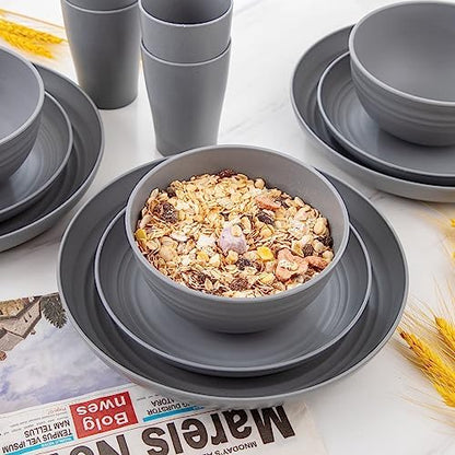 Supernal 32 Pcs Dark Grey Wheat Straw Dinnerware Sets For RV And Dorm Room