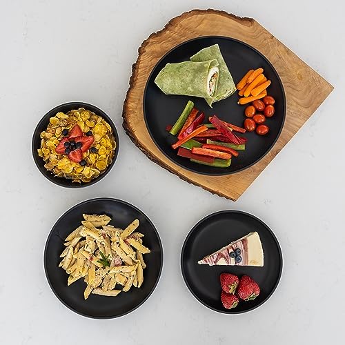 Grow Forward 16-piece Premium Wheat Straw Dinnerware Sets for 4 - Unbreakable Dishwasher & Microwave Safe Plastic Plates and Bowls Sets - Patio, Outdoors, RV, Camping Dishes - Midnight