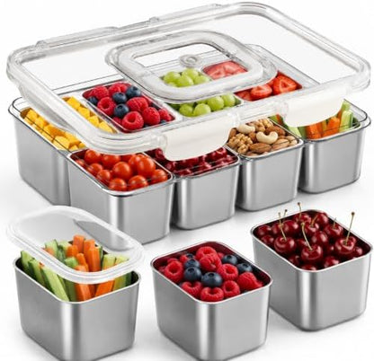 Stainless Steel Snackle Box Container - 8 Compartment Divided Serving Tray