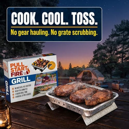 Pull Start Fire Grill, Natural Hardwood Charcoal, Portable 3hr Burn, 1 Pack