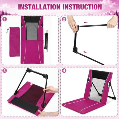 2pack Foldable Floor Chair with Back Support Folding Beach Chair, Rose Red