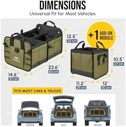 Large Car Trunk Organizer, Modular & Collapsible, Green