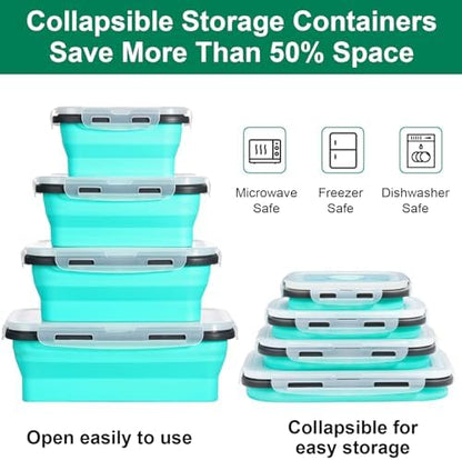 Sudaya 4 Pack Collapsible Food Storage Containers With Lids, Collapsible Storage Containers Sets Silicone Collapsible Bowls For Camping, RV Accessories, Travel Trailer Must