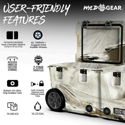 Wyld Gear 65 Quart Dual Compartment Hard Cooler with Wheels