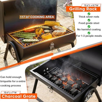 HaSteeL Portable Charcoal Grill with 6 BBQ Tools, Small for 1-3 People
