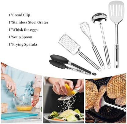 Camping Cooking Utensils Set, Stainless Steel Grill Tools, Camping BBQ Cookware Gear and Equipment for Travel Tenting RV Van Picnic Portable Kitchen Essentials Accessories