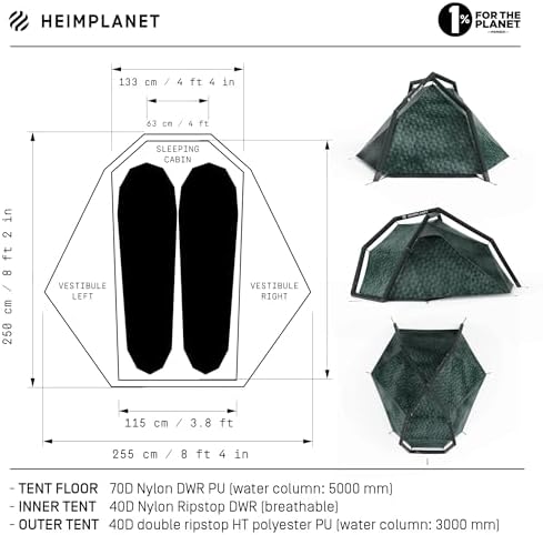 HEIMPLANET Original |FISTRAL V2, 1-2 Person Tent | Inflatable Camping Tent | Outer Tent and Tent Floor - 5000mm | No Tent Poles Required | Supports 1% for The Planet