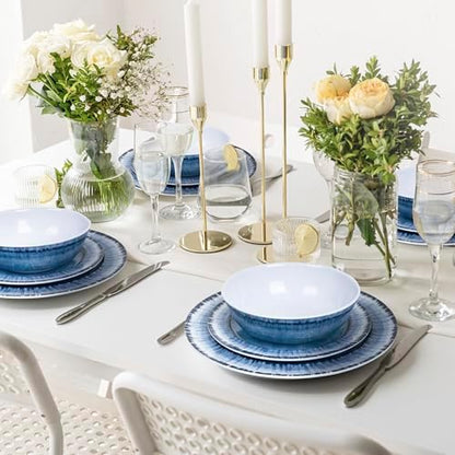 AELS Melamine Dinnerware Set of 12 Pcs Dinner Dishes Set for Indoor and Outdoor Use, Dishwasher Safe, Lightweight Unbreakable, Navy Blue