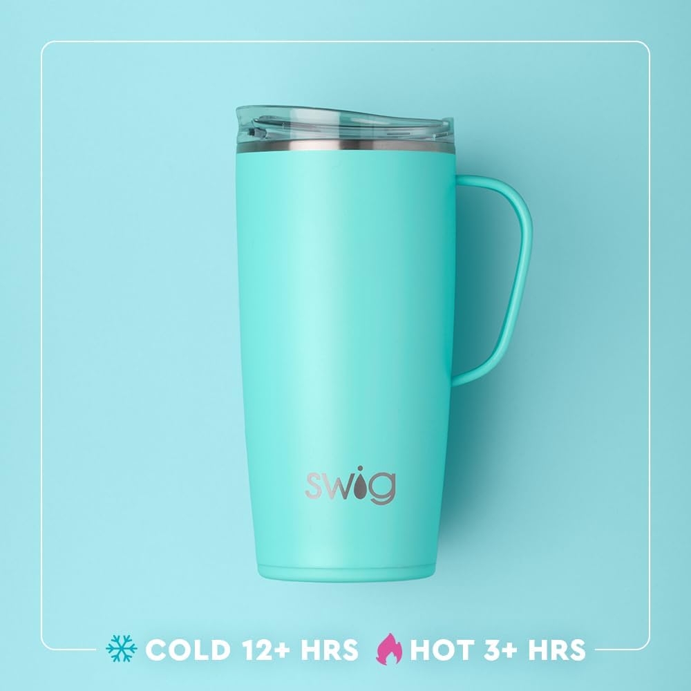 Swig Life 22oz Travel Mug, Insulated Tumbler with Handle and Lid, Travel Coffee Mug, Cup Holder Friendly, Stainless Steel 22 oz Tumbler, Reusable Insulated with Lid (Georgia)