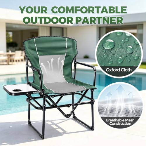 2 Pack Camping Chairs with Side Table & Cup Holder 400 lbs