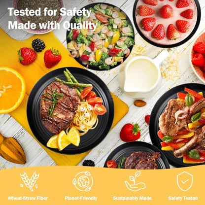 LIYH 24Pcs Black Unbreakable Wheat Straw Dinnerware Set for Kitchen Camping