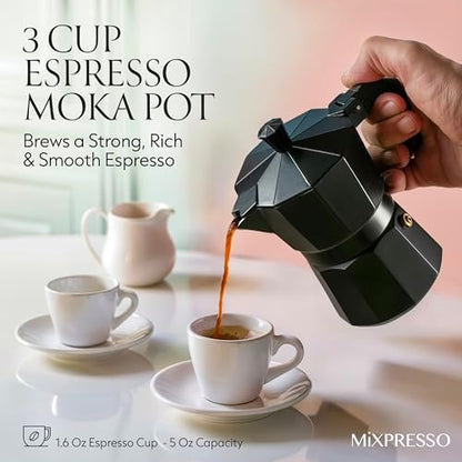 Mixpresso 3 Cup Moka Pot Stovetop Espresso Maker, Italian Cuban Coffee Pot