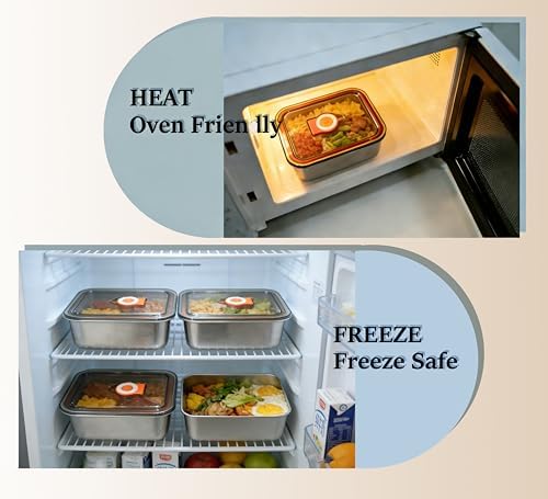 7 Pack 304 Stainless Steel Food Containers with Leakproof Lids, Reusable Metal Storage Containers, Oven/Dishwasher/Freezer Safe
